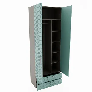 Шкаф 2 дверный с ящиками, фрезерованные фасады в эмали LE-211.44