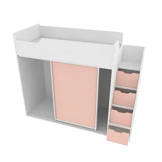 Кровать-чердак  с лестницей комодом, фасады в эмали LE905, 90x190 L/R