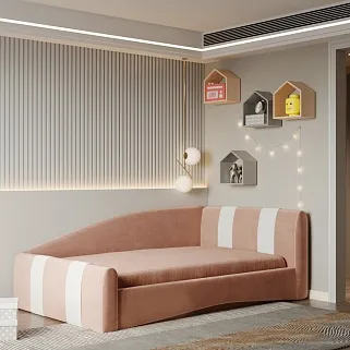 Кровать односпальная мягкая с ящиком для белья TOKIO с полосками, 90x190