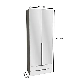 Шкаф 2 дверный с ящиками с зеркалом, фасады в эмали LE-211.44Z