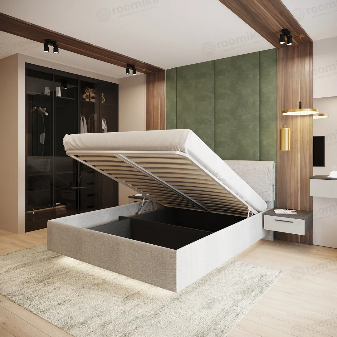 Кровать двуспальная мягкая KOLIBRI с подъемным механизмом, 180x200