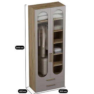 Шкаф 2 дверный с ящиками, фрезерованные фасады в эмали LE-211.44