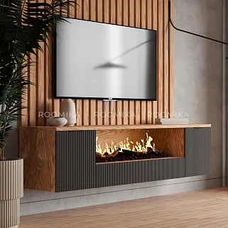 Тумба ТВ навесная с электрокамином, фрезерованные фасады в эмали LE549.451