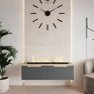 Тумба ТВ навесная с электрокамином, фасады в эмали LE548.451