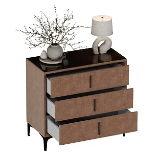 Комод мягкий, стекло прозрачное, ножки черные GRACE793