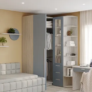 Шкаф со складными дверьми и фальш панелью, фасады в эмали LE206 L/R