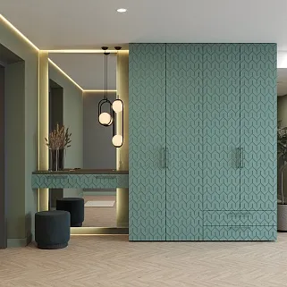 Шкаф 2 дверный с ящиками, фрезерованные фасады в эмали LE-211.44