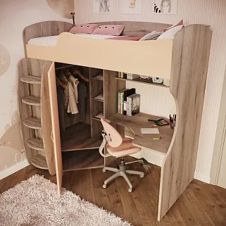 Кровать-чердак с рабочей зоной P906, 90x200