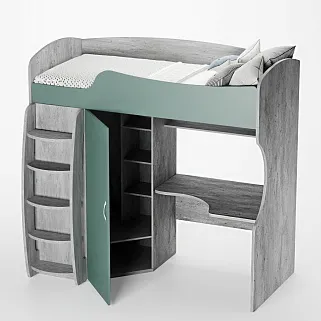 Кровать-чердак с рабочей зоной P906, 90x200