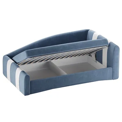 Кровать односпальная мягкая с ящиком для белья TOKIO с полосками, 90x190