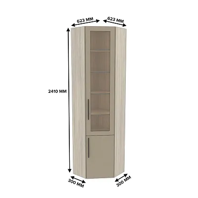 Шкаф угловой книжный со стеклом L247 с подсветкой