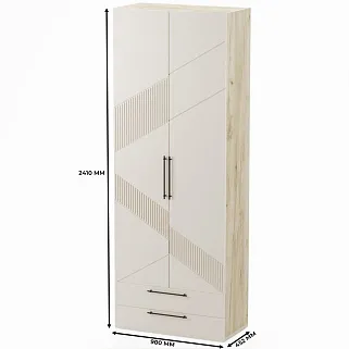 Шкаф 2 дверный с ящиками, фрезерованные фасады в эмали LE-211.44