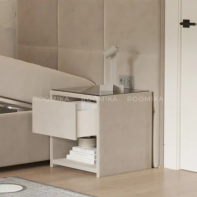 Тумба прикроватная мягкая, стекло прозрачное SUNRISE 751