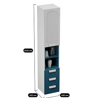 Шкаф однодверный с нишей и ящиками, фрезерованные фасады в эмали LE224