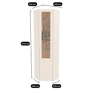 Шкаф угловой книжный со стеклом, фасады в эмали LE247 с подсветкой