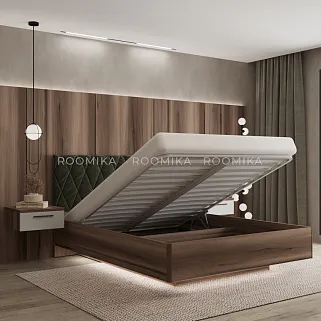 Кровать двуспальная Lazio с парящим эффектом и мягким чехлом в полоску, 160x200