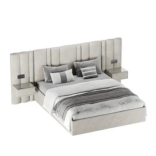 Кровать двуспальная мягкая HILTON с подъемным механизмом, мягкими панелями и тумбами, 140x200