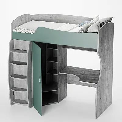 Кровать-чердак с рабочей зоной P906, 90x200