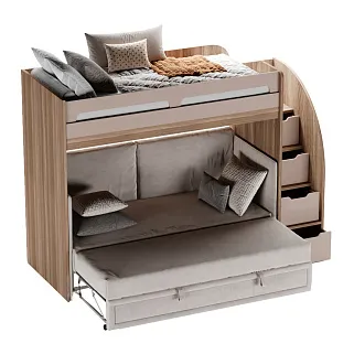 Кровать-чердак E907 c раскладным диваном BERGAMO