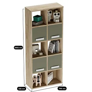 Стеллаж сквозной книжный на 10 ниш с ящиками E810