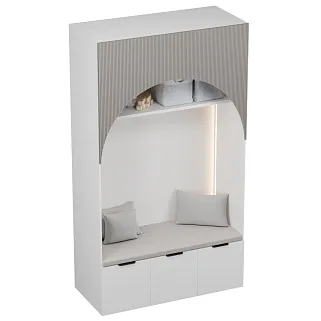 Шкаф с нишей, ящиками и сидушкой с подсветкой,фрезерованные фасады в эмали с подсветкой LЕ433.60