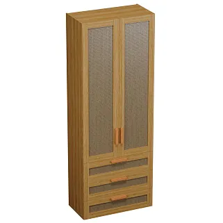 Шкаф книжный/для одежды с тремя ящиками, фасады натуральный ротанг L213