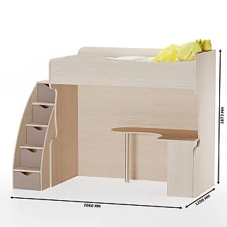 Кровать-чердак с рабочей зоной и лестницей P907, 90x200