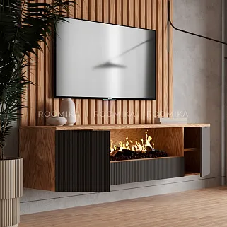 Тумба ТВ навесная с электрокамином, фрезерованные фасады в эмали LE549.451