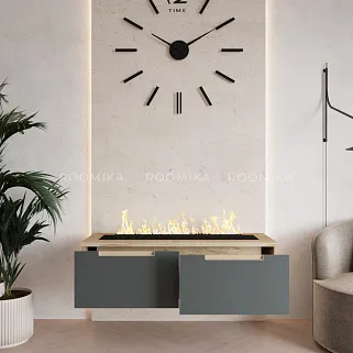 Тумба ТВ навесная с электрокамином, фасады в эмали LE548.451