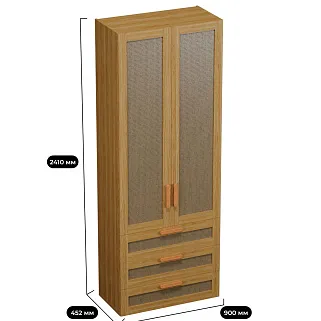 Шкаф книжный/для одежды с тремя ящиками, фасады натуральный ротанг L213