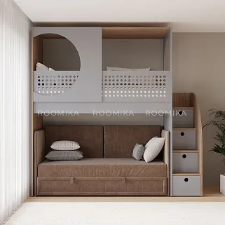 Кровать-чердак A914 с диваном Bergamo, 90x200 L/R