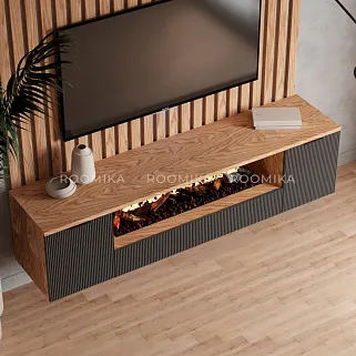 Тумба ТВ навесная с электрокамином, фрезерованные фасады в эмали LE549.451