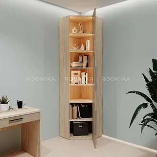 Шкаф угловой книжный со стеклом L247 с подсветкой