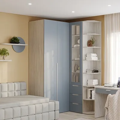 Шкаф со складными дверьми и фальш панелью, фасады в эмали LE206 L/R