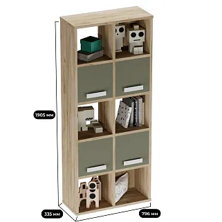 Стеллаж сквозной книжный на 10 ниш с ящиками E810