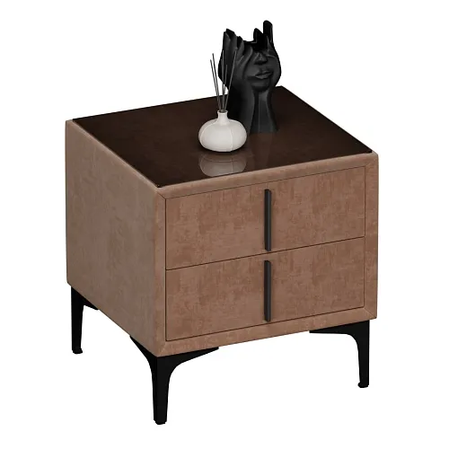 Тумба прикроватная мягкая, стекло прозрачное, ножки черные ГРЕЙС752