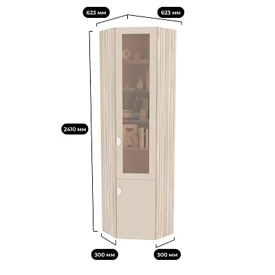 Шкаф угловой книжный со стеклом LG247 с подсветкой