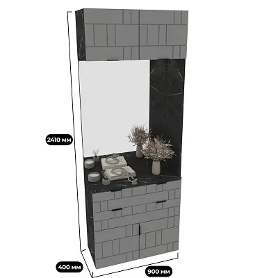 Тумба с зеркалом и комодными ящиками, фрезерованные фасады в эмали LE421 L/R