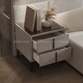 Тумба прикроватная мягкая, стекло прозрачное, ножки черные GRACE752