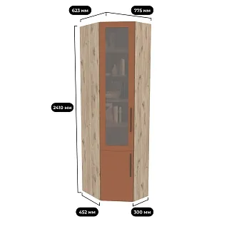 Шкаф угловой книжный со стеклом разносторонний с подсветкой L247.44 L/R