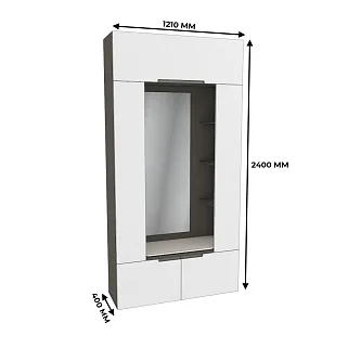 Секция с зеркалом и полками с подсветкой, фасады в эмали LE408