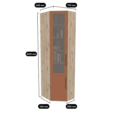 Шкаф угловой книжный со стеклом разносторонний с подсветкой L247.44 L/R
