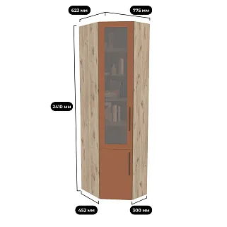 Шкаф угловой книжный со стеклом разносторонний с подсветкой L247.44 L/R