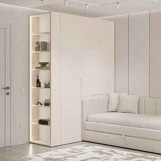 Шкаф двухдверный с фальш-стенкой и раздвижжными дверьми, фасады в эмали LE205 L/R