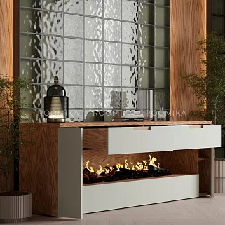 Тумба ТВ навесная с электрокамином, фасады в эмали LE551.450