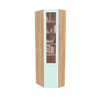 Шкаф угловой книжный со стеклом разносторонний с подсветкой, фасады в эмали LE247.44 L/R