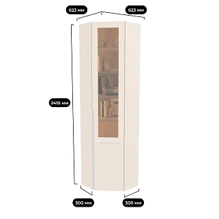 Шкаф угловой книжный со стеклом, фасады в эмали LE247 с подсветкой