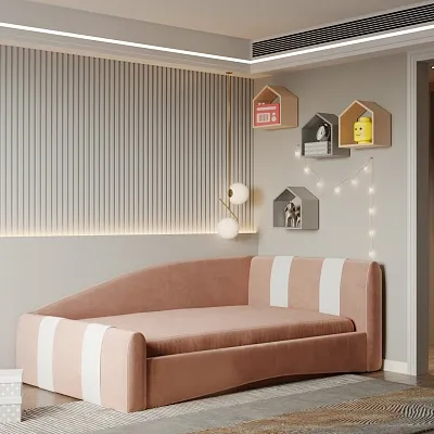 Кровать односпальная мягкая с ящиком для белья TOKIO с полосками, 90x190