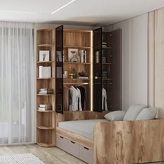 Шкаф трехдверный со стеклом в профиле с подсветкой LF212.4-120 L/R