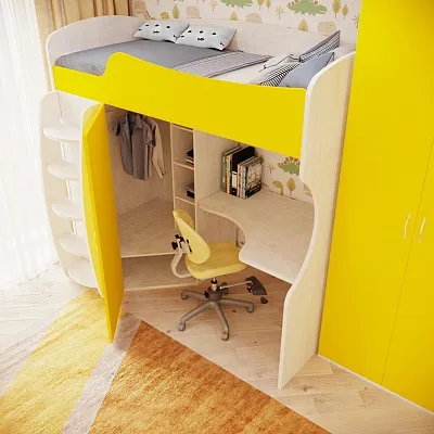 Кровать-чердак с рабочей зоной P906, 90x200